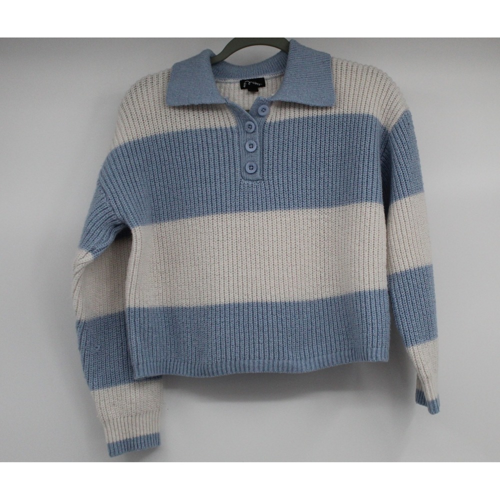 Art Class Blue Cream Striped Polo Collar Knit Sweater XL 14/16 Long Sleeve